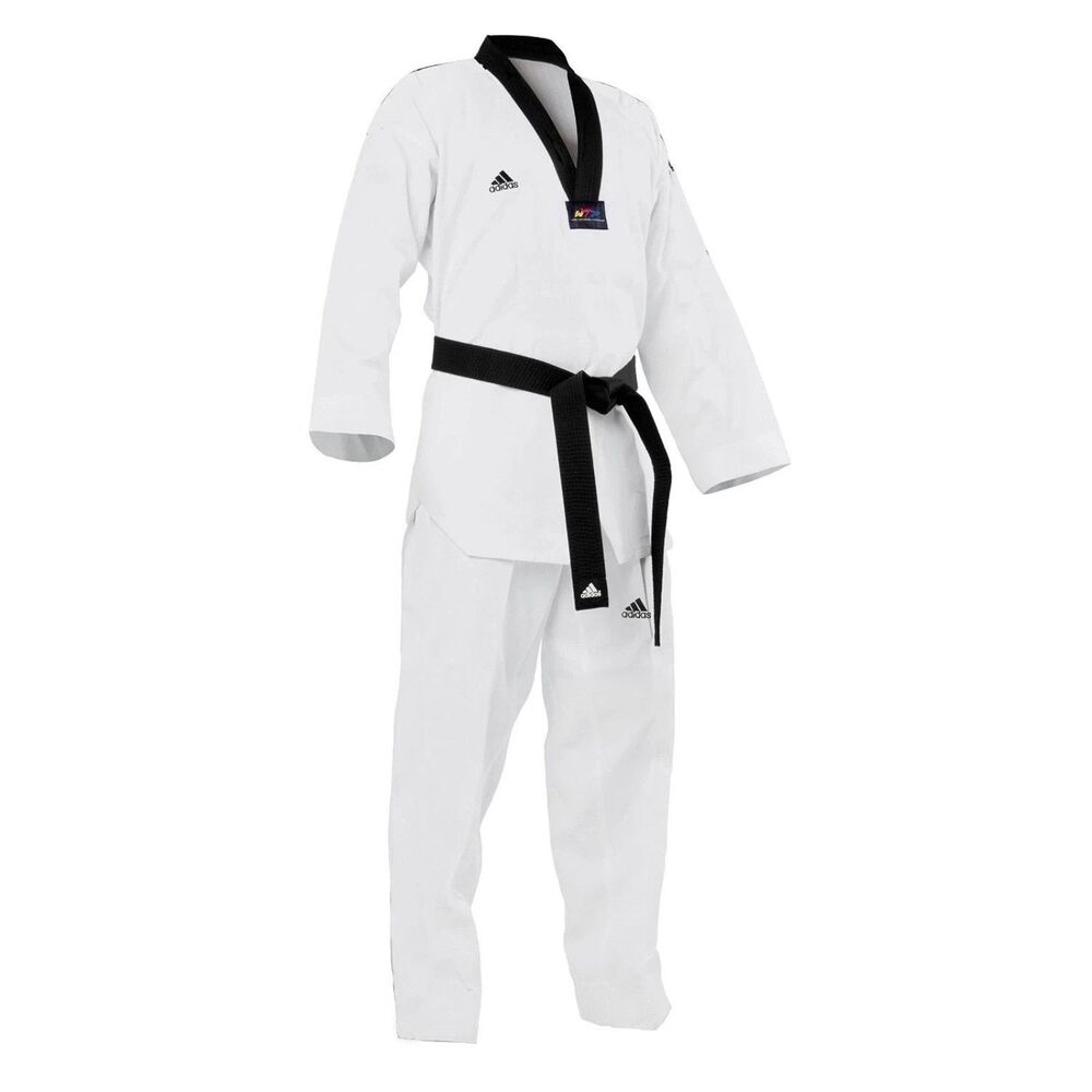 Adidas Fighter Dan Dobok Uniform Sz 2 160cm White/Black Trim 3 pcs
